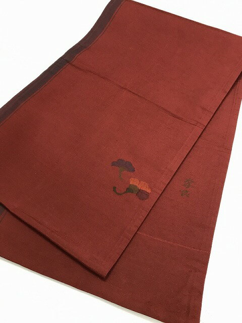 乐天商城 - 【中古】袋帯 正絹 赤茶地に小花文様