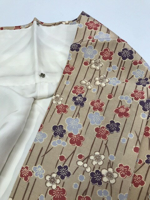 【中古】 Mサイズ 小紋 正絹 ベージュ地に梅模様 袷着物