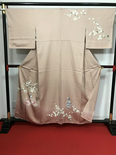 乐天商城 - 【中古】 Sサイズ 訪問着 正絹 香色地に少女模様 袷着物 最強配送 シーズン春