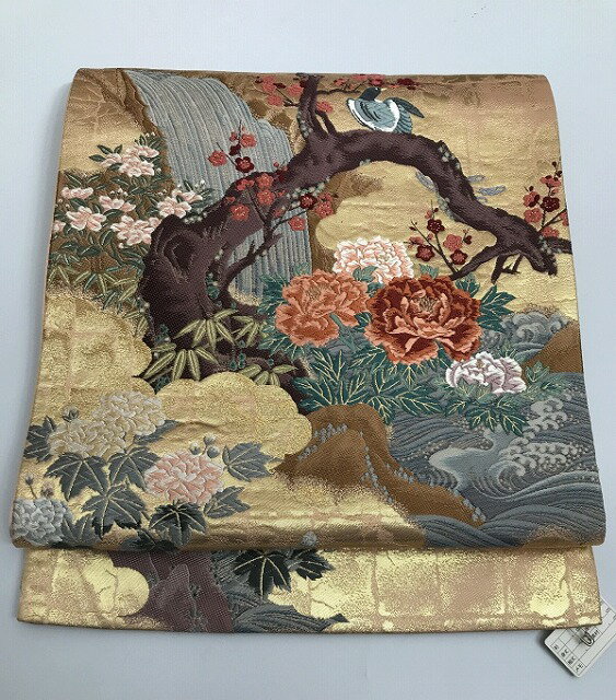 乐天商城 - 【中古】袋帯 正絹 香色地に花鳥文様