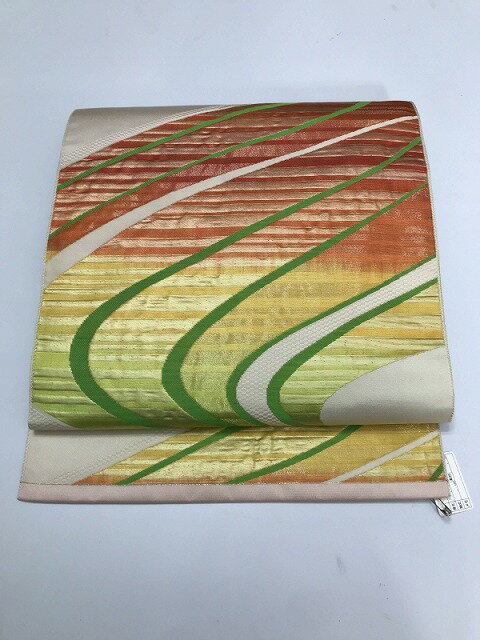 【中古】 名古屋帯 正絹 香色地に流水文様