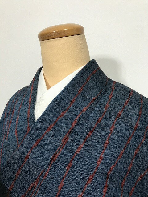 乐天商城 - 【中古】 Sサイズ 紬 正絹 濃紺地に縞文様 袷着物