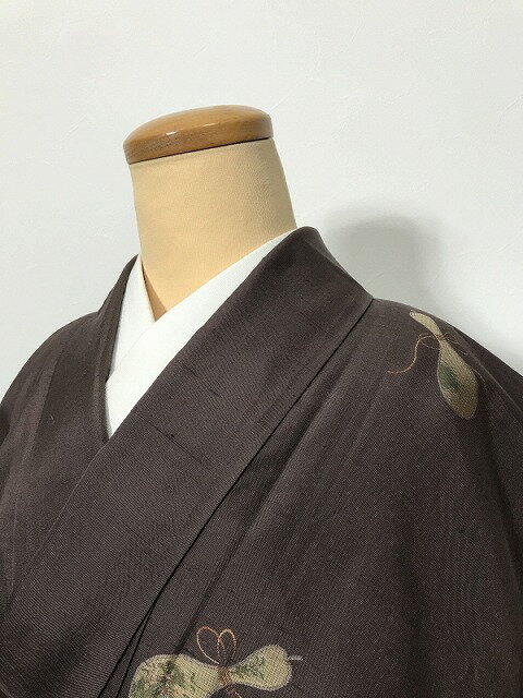 乐天商城 - 【中古】Sサイズ 紬 正絹 こげ茶地に瓢文様
