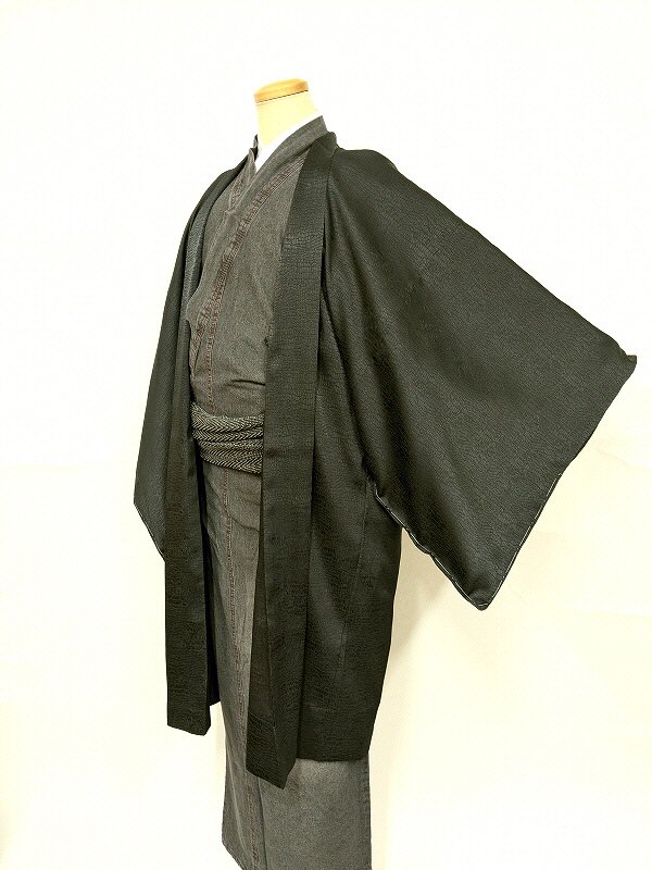 新品 男物 羽織 Lサイズ 化繊 黒にパイソン模様 福服特製 幅広め 最強配送