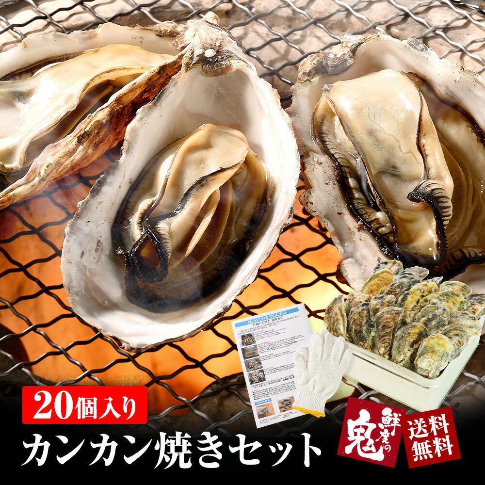 鮮度の鬼 かんかん焼き　牡蠣 20個入り カキ カンカン焼き　（兵庫県産）　冷凍 牡蠣 かき 食べ方説明書 軍手付き コンロでお手軽 バーベキュー BBQ 殻付き 冷凍 カンカン 焼き セット 送料無料 かき　母の日　父の日