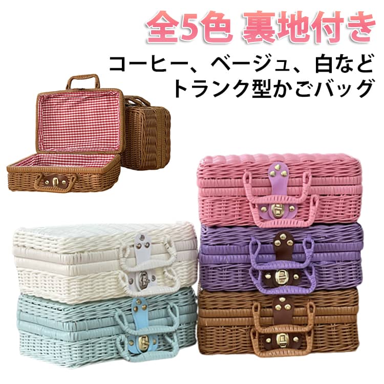 Tote Bag Type - ピクニックバスケット 蓋付き トランク カバン 籐かご かごバッグ カゴバスケット ピクニックバスケット ラタン風 ミニ バッグ 裏地付き 小物入れ 編みバッグ 編みかご 小さい 小さめ ランチバッグ 結婚式 手作り