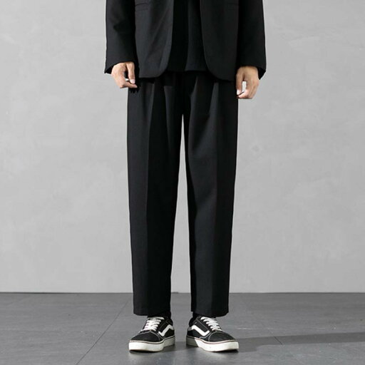 タック入り スーツパンツ スラックス メンズ スラックスパンツ ストレート ワイドパンツ 9分丈 パンツ ボトムス 長ズボン ゆったり カジュアル キレイめ 無地 春 夏 秋