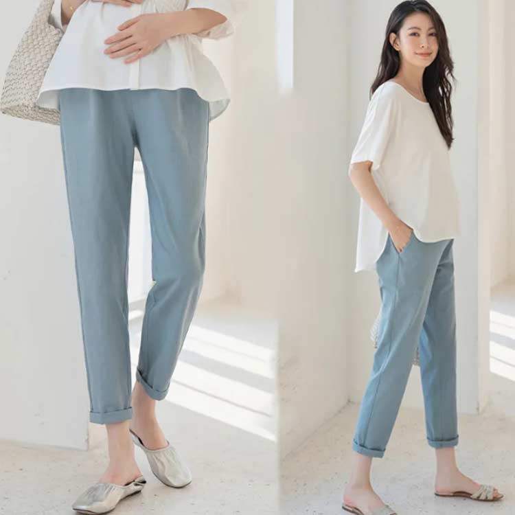 綿麻パンツ 9分丈 テーパードパンツ 九分丈パンツ パンツ パンツ ボトムス ストレスフリー カジュアルパンツ ひんやり マタニティ ボトム きれいめ 産前産後 快適 美脚 大きいサイズ マタニティウエア フォーマル 通勤 春 夏 パンツ シンプル 薄手 2