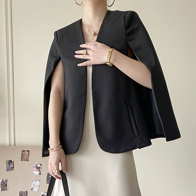 ジャケット レディース ベスト コート ポンチョ ジャケット ジレ ケープ マント ショール アウター 長袖 ノーカラー 春 秋 テーラードジャケット スーツジャケット オフィス フォーマル 結婚式 通勤 OL お呼ばれ パーティーボレロ