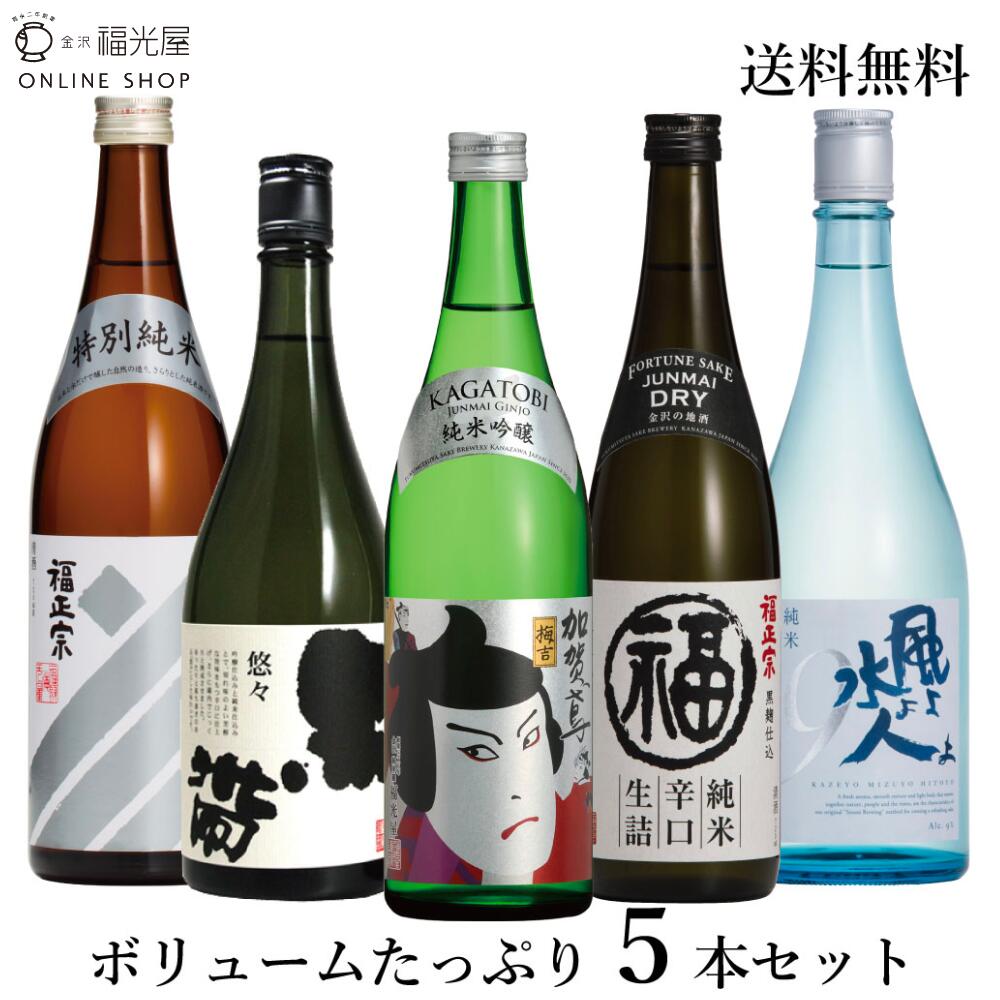 日本酒 飲み比べボリュームセット 720ml 四号瓶 5本 飲み比べ 送料無料 酒蔵直送 福光屋 御中元 ギフト 純米吟醸 純米 加賀鳶 福正宗 黒帯 風よ水よ人よ 生貯蔵酒 生詰 辛口 冷酒 常温 ぬる燗 熱燗 石川県 金沢 sake 地酒 父 敬老 プレゼント 寒中見舞のサムネイル