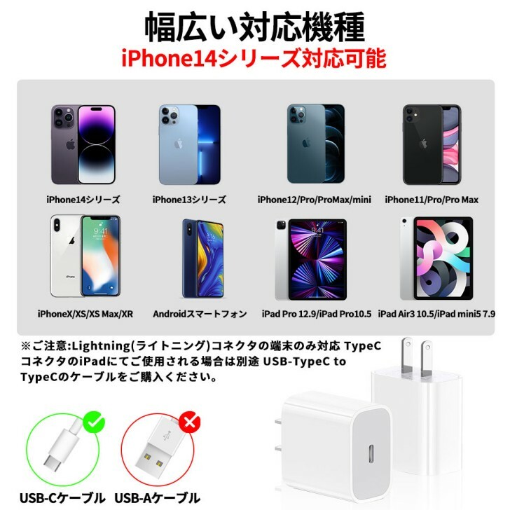 【PD 1m 急速充電セット】充電器 iPhone 14/iPhone 13/12/11/ Pro/Max/mini対応ケ...