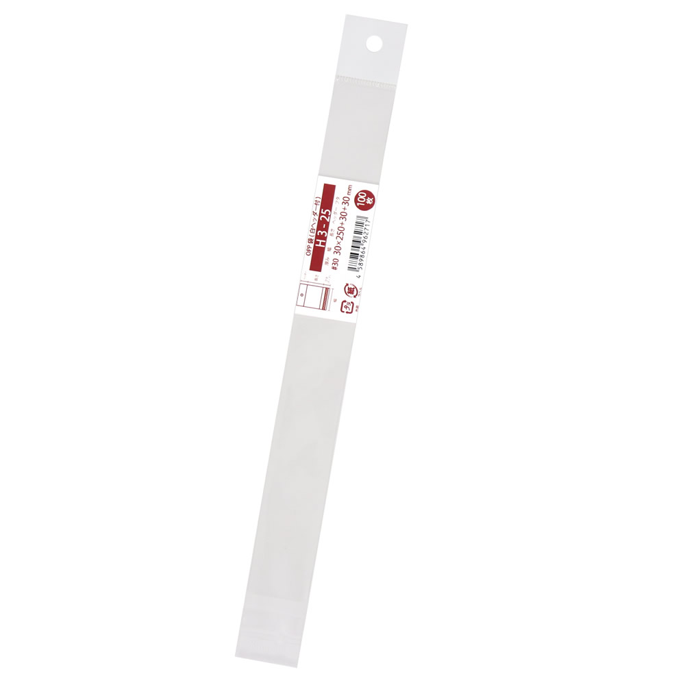 OPP袋 吊り下げ用 白色ヘッダー付 30x250+30mm H3-25