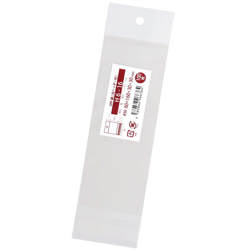 OPP袋 吊り下げ用 白色ヘッダー付 60x160+30mm H6-16