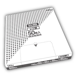レジ袋 シルバー 取っ手付き BOXタイプ 750（200）x800mm 500枚 TK75