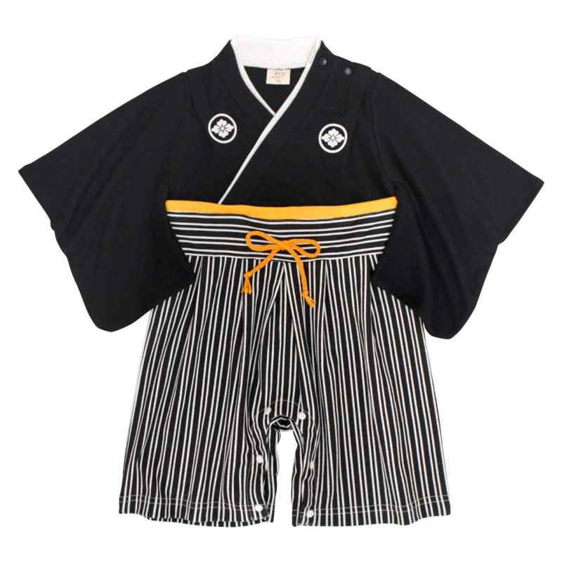 袴 ロンパース 男の子 80cm ベビー 赤ちゃん はかま 和装 カバーオール フォーマル TM001 ブラック 80cm