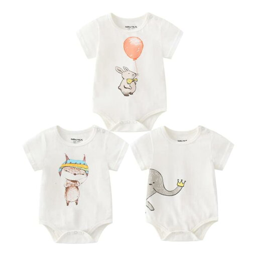 Baby nest 夏 ベビー服 半袖ボディースーツ ロンパース 3枚セット 女の子 男の子 肩ボタン アニマル コットン100% Baby nest 夏 ベビー服 半袖ボディースーツ ロンパース 3枚セット 女の子 男の子 肩ボタン アニマル コットン100%
