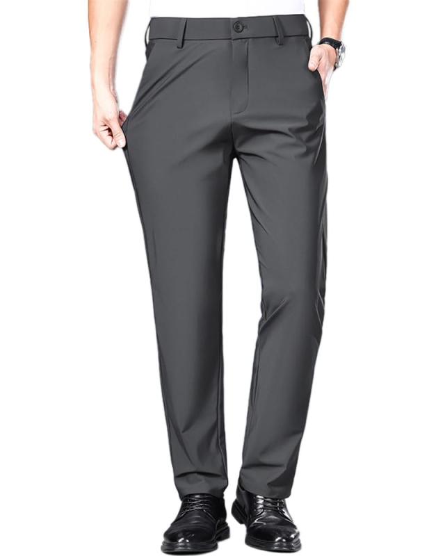 [JausQarq] メンズ スラックス スーツパンツ 接触冷感 アイスシルクパンツ ロングパンツ ビジネス ストレッチ ノータック 薄手 通気 速乾 ウォッシャブル スリム 春 夏 夏服 パンツ ズボン