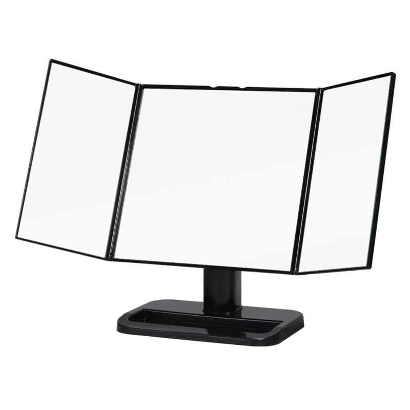 永井興産 卓上ミラー 化粧鏡 三面鏡 ブラック 角度調節可 折りたたみ 収納トレイ付 メイクアップミラー..