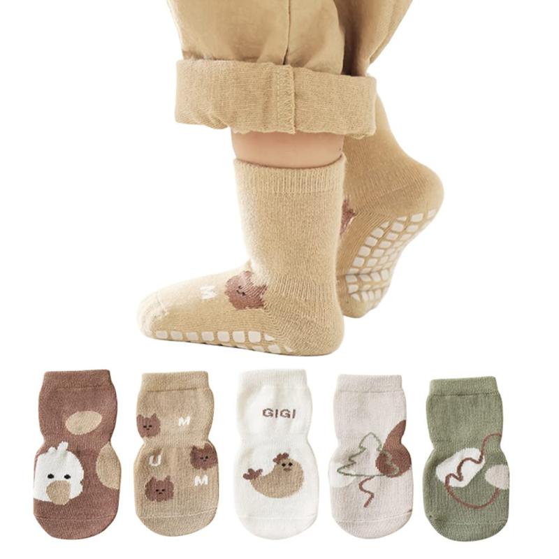 [HAYAHARU] ベビーソックス 滑り止め付き 子供靴下 0-5歳 滑り止め ソックス キッズ ベビー 子供 綿 通気性 柔らかい 男の子 女の子 5足セット 通園 通学 抗菌
