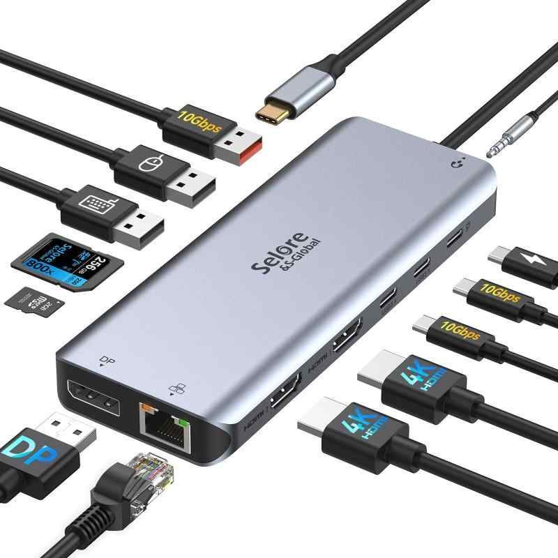 Selore USB C ドッキングステーション 2/3画面出力 type-c usb ハブ【13-in-1 3画面モード 2 HDMI+DP 】10Gbps データ転送 usbハブ 100W PD急速充電 デュアル 4K /DP/USB A/USB C