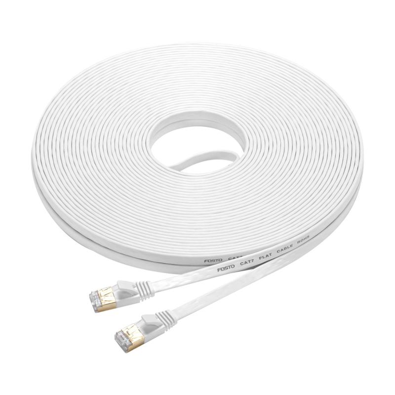 FOSTO Cat7 LANケーブル 20M イーサネットケーブル ウルトラフラットケーブル 高速 STP 爪折れ防止 RJ45コネクタ ギガビット10Gbps/600MHz 金メッキコネクタ 20M 白 業務用 屋外用 (ホワイト)
