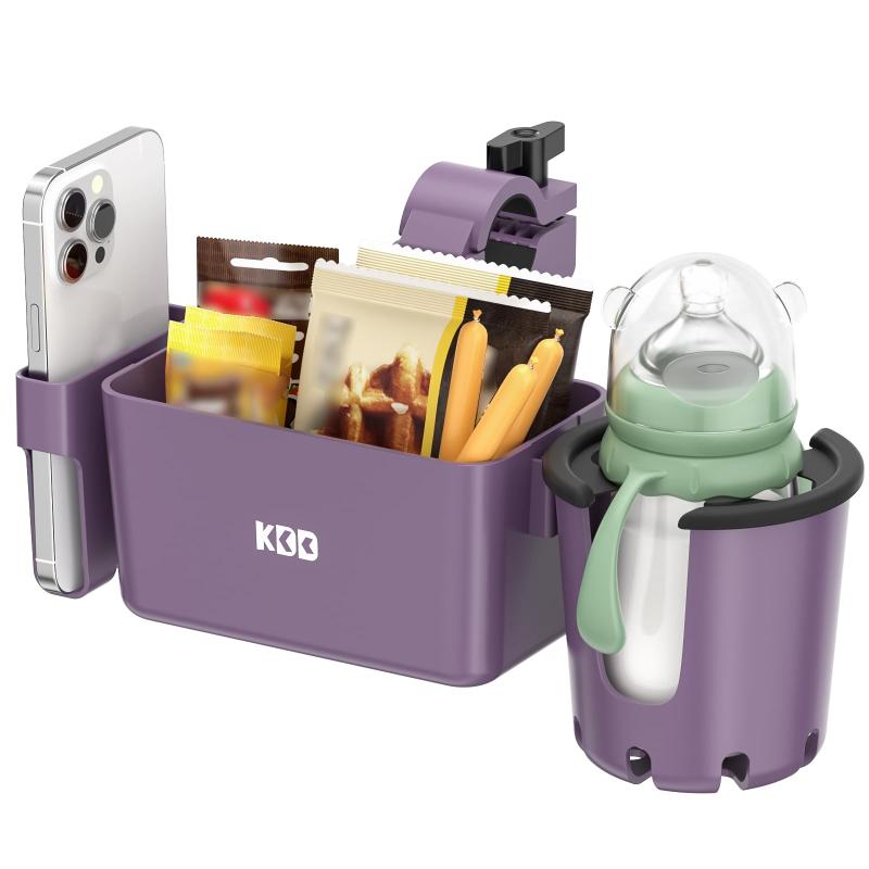 KDD ベビーカー ドリンクホルダー 収納ボックス付き 3-in-1ベビーカーボトルホルダー スマホホルダー付き 取り外し可能なボトルホルダー 360回転カップホルダーがUPPAbaby、Nuna、キックスクー