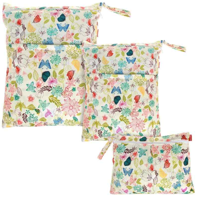 Damero ウェットバッグ(防水バッグ) 3点セット オムツ・おしりふき・着替え・タオル・水着・お風呂用品入れ マルチ収納 保育園 旅行 プール 温泉 スポーツジム 活躍 プレゼント（ジャングル