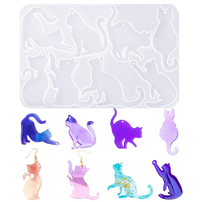 サムコス 猫 シリコンモールド 8種類 エポキシ 樹脂 UVレジン ハンドメイド DIY ブローチ ヘアクリップ ペンダント イヤリング アクセサリー 樹脂 工芸品