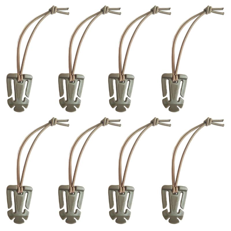 楽天福禄寿[サムコス] バックル クリップ 8枚セット リュック紐 ゴムひも付き 便利グッズ ウェブドミネーター ベルト調整 ウェビング固定 バックパック用 アウトドア用 （カーキ）