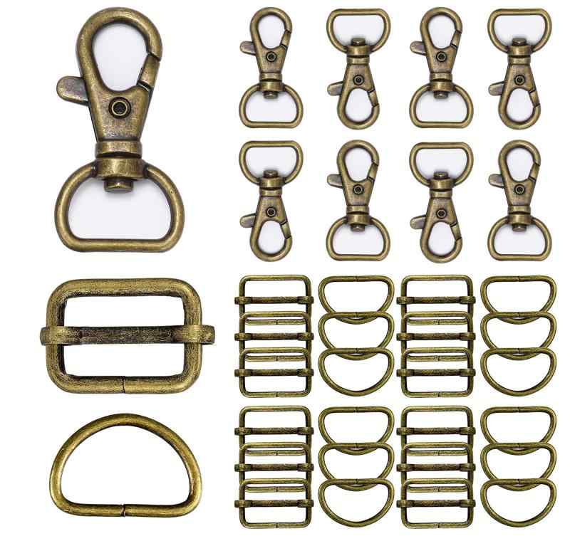 ナスカン 7個 Dカン 14個 リュックカン レバーナスカン移動カン 14個 レザー 金具 ハンドメイド バックル (内径13mm, アンティークゴールド)