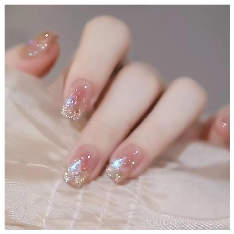 Lwenjing ネイルチップ 24枚入 手作りネイル ショート 春夏 人気 和風 かわいい シンプル おしゃれ 花..