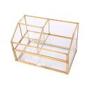 BelleLife コスメ収納 メイク収納 小物入れ 化粧品収納ボックス 透明ケース ガラス 真鍮 化粧品収納ラック 耐久性 整理整頓 卓上収納 リップケース 引き出し 化粧品入れ おしゃれ 透明ガラス