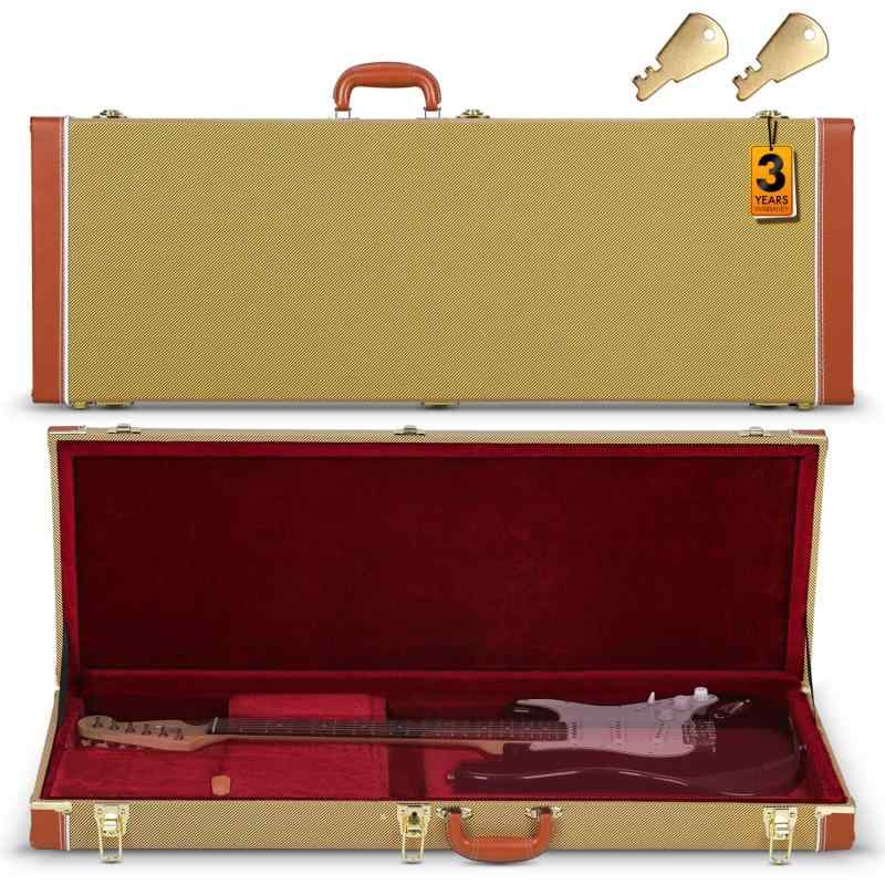 CAHAYA ギターケース エレキギター ハードケース 30mm厚いパッド付き ネックピロー付き 2つのキー付き PVC材 防水 お手入れ簡単 収納可能 エレキギター用 カーキ CY00365-1