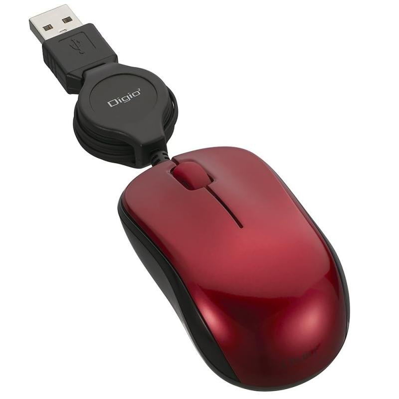 Digio2 マウス 小型 巻取 有線 3ボタン BlueLED レッド MUS-UKT166R