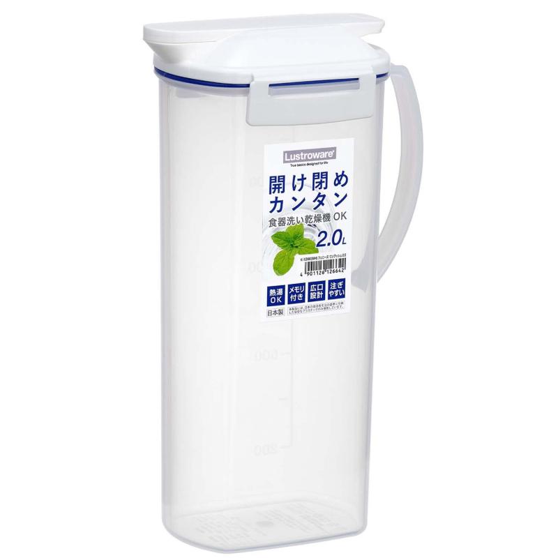 岩崎工業 ラストロウェア 冷水筒 フェローズ ワンプッシュ ピッチャー 2.0L ホワイト 持ちやすいハンドル付き 耐熱 ワンプッシュ開閉 広口で洗いやすい 食洗機対応 幅16.9×奥行10.6×高さ27.7cm fukuroku-1-10251162 福禄寿 パッケージ画像
