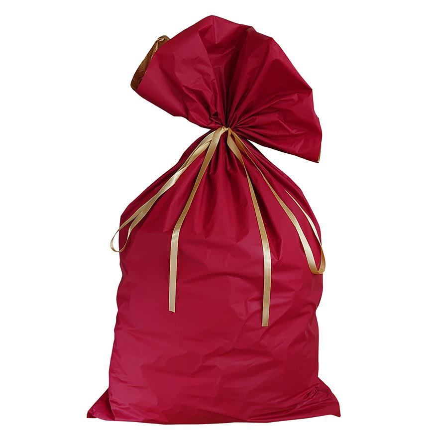 梨地リボン付き巾着袋(底マチ無し)レッド 700W 100枚 サイズW700×H1000mm