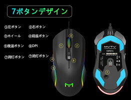 ゲーミングマウス光学式usb有線7色RGBライトDPI7段調節可能7ボタンデザイン高精度ターゲティング両利き使用対応手首の痛みを予防手触り拔群