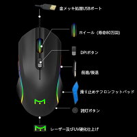 ゲーミングマウス光学式usb有線7色RGBライトDPI7段調節可能7ボタンデザイン高精度ターゲティング両利き使用対応手首の痛みを予防手触り拔群
