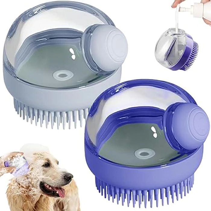 犬用バスブラシ、ペット犬グルーミングマッサージシャンプーバスブラシ、石鹸とシャンプーディスペンサー付き、柔らかいシリコン毛、長毛 fukurounomori-10061325 ふくろうの森楽天市場店 サンプル画像2