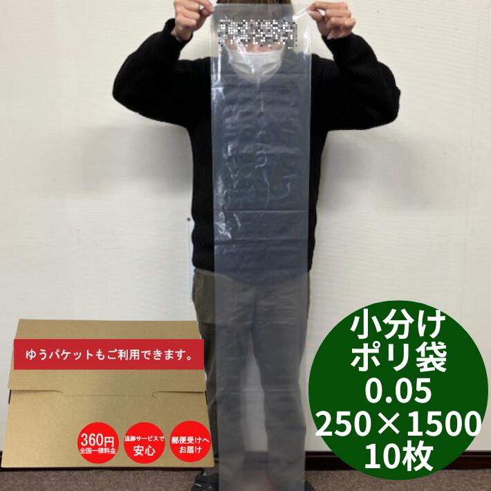 小分け【オリジナル】ポリ袋 0.05×250×1500mm【10枚】 ゆうパケット4袋まで 長物 ポリ 厚手 透明 新巻..