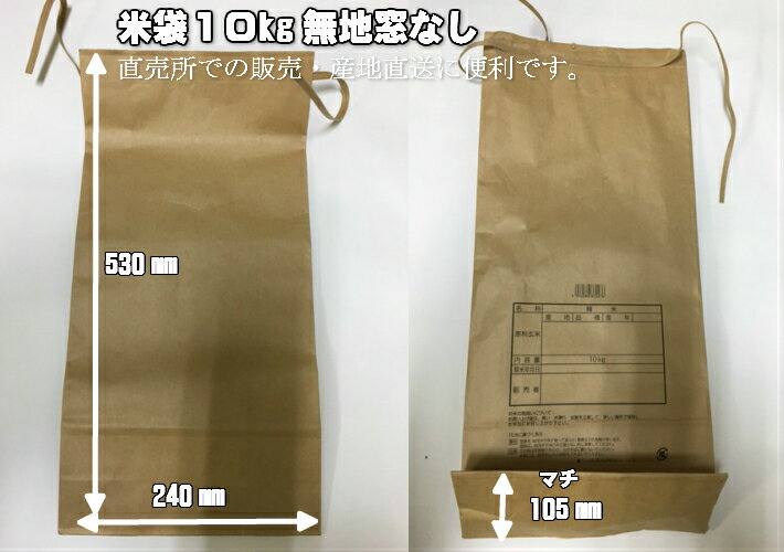 【紙袋】クラフト 米袋 10kg 無地 茶色 窓なし【10枚入】紙 未晒 サイズ:高さ530×巾240×巾底マチ105mm (領収書対応可能）