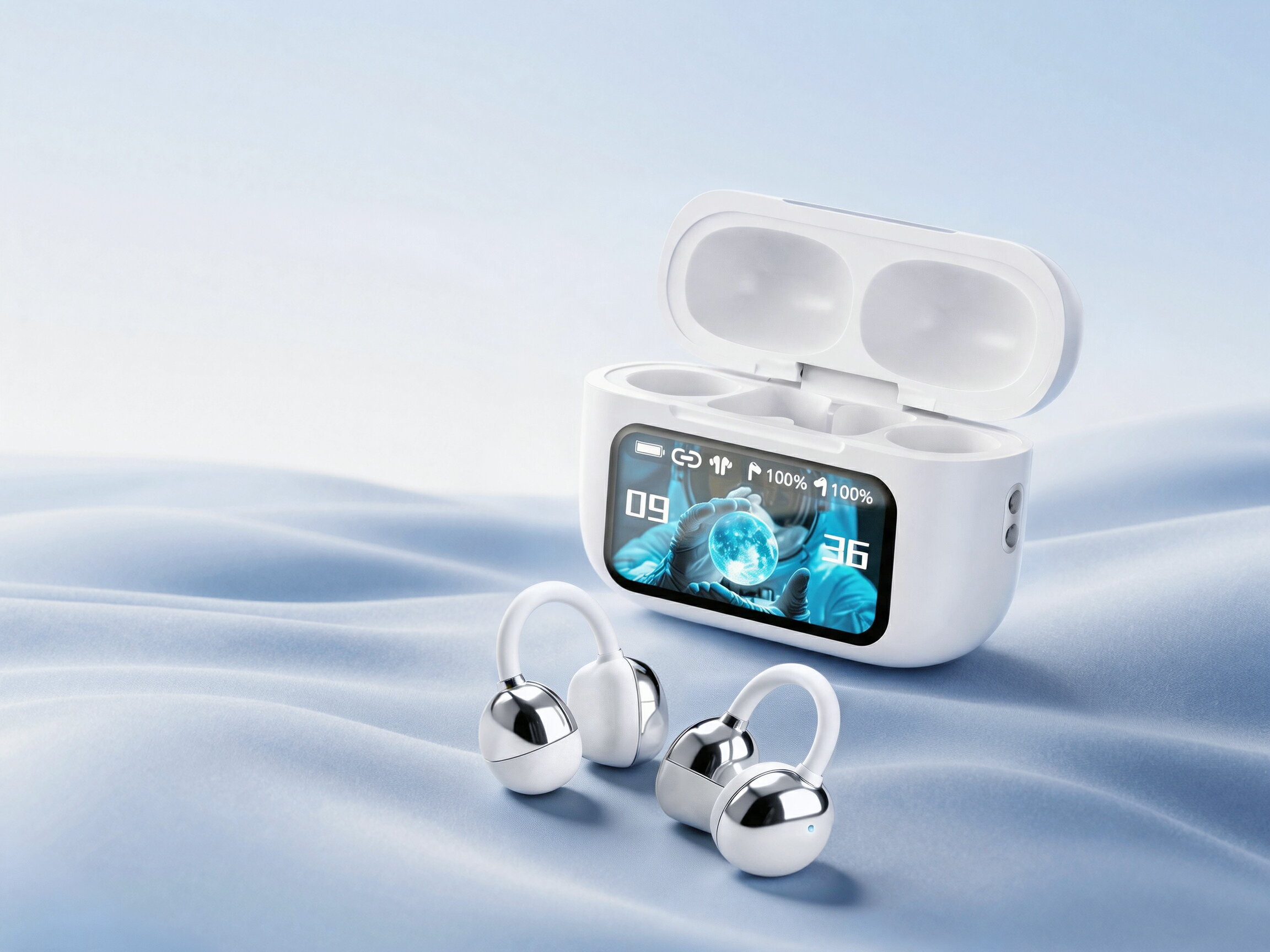 Wireless Open-Ear Earbuds with Ear Cuffs: Instant Connection, Bluetooth 6.0, High-Quality Sound, Automatic Left/Right Identification, Battery Level Indicator, Multifunctional, Automatic Pairing, LED Display, Up to 240 Hours Standby Time, Type-C Charging, Dual Ear Calling, Single Ear Use, Compact and Lightweight, Compatible with iPhone/Android.