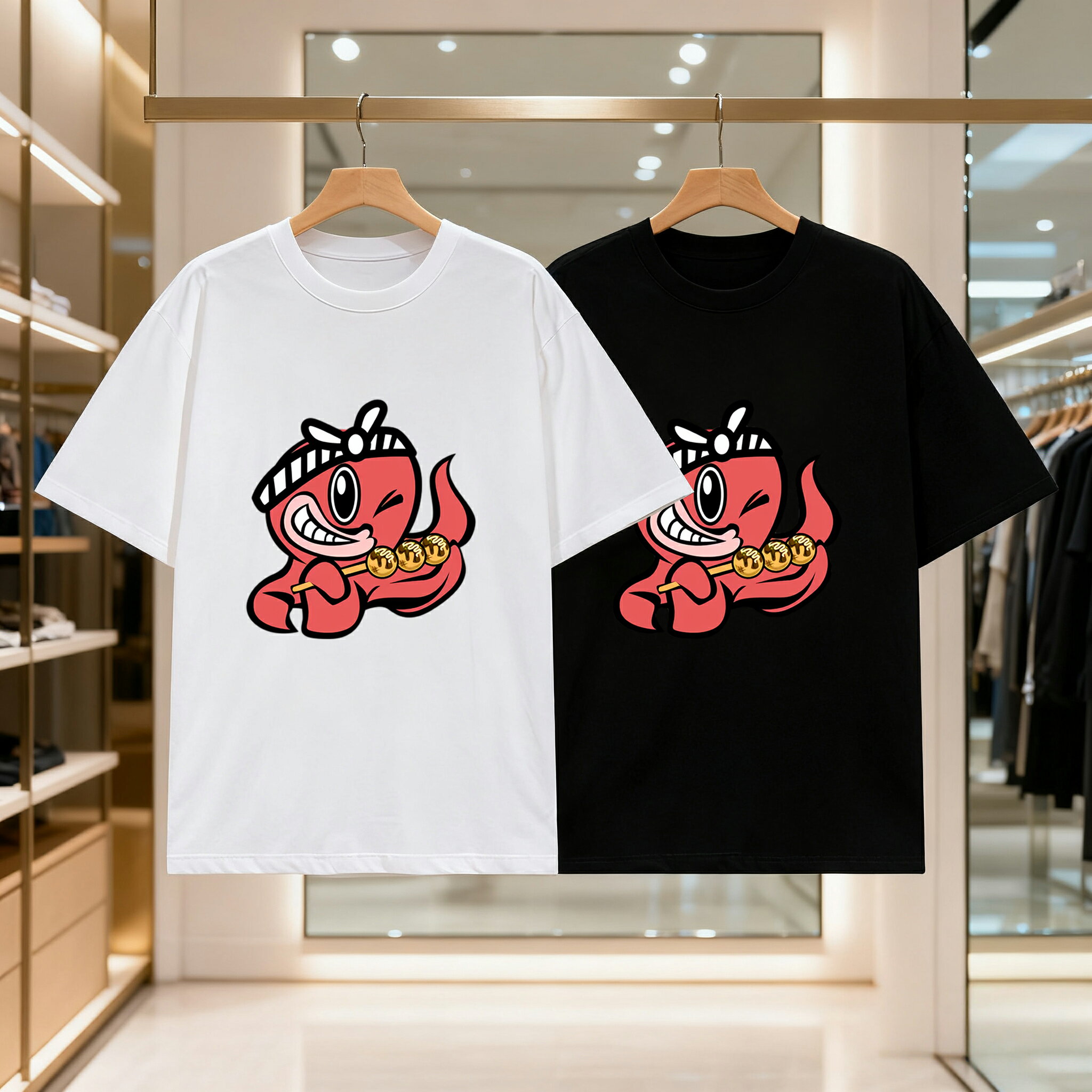 乐天商城 - かわいいたこ焼き職人メンズ レディース ブラック 黒 ホワイト 白 トップスカジュアル シンプル Tシャツ 半袖