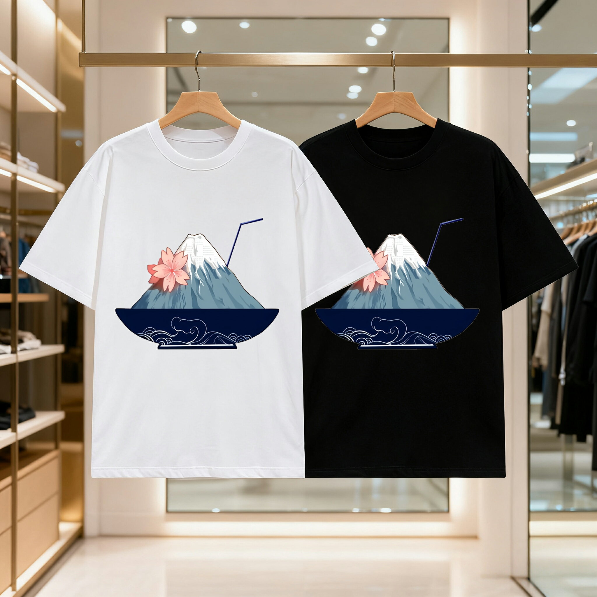 乐天商城 - 富士山をモチーフにした興味深いデザイン メンズ レディース ブラック 黒 ホワイト 白 トップスカジュアル シンプル Tシャツ 半袖