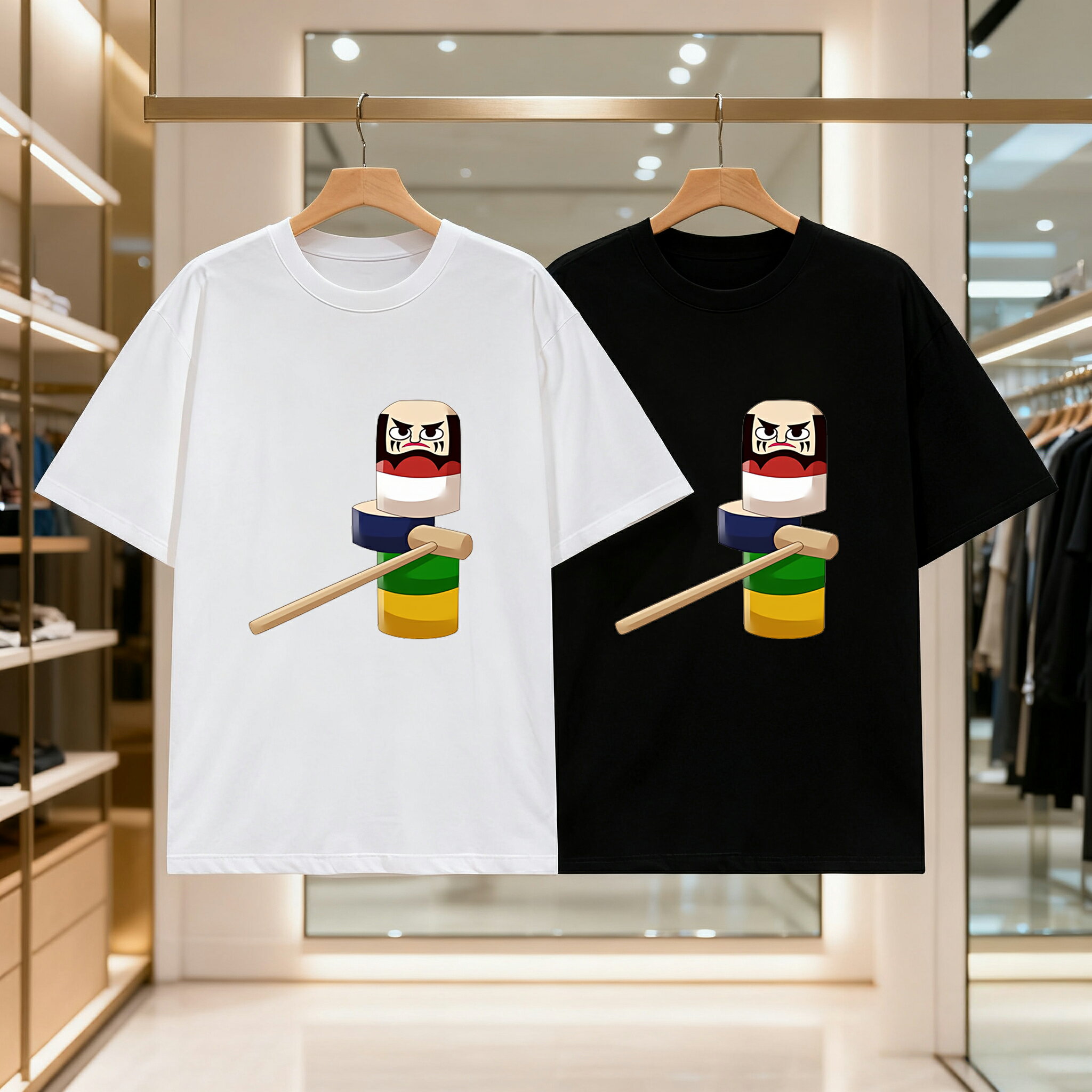 乐天商城 - 日本の伝統的なゲーム メンズ レディース ブラック 黒 ホワイト 白 トップスカジュアル シンプル Tシャツ 半袖
