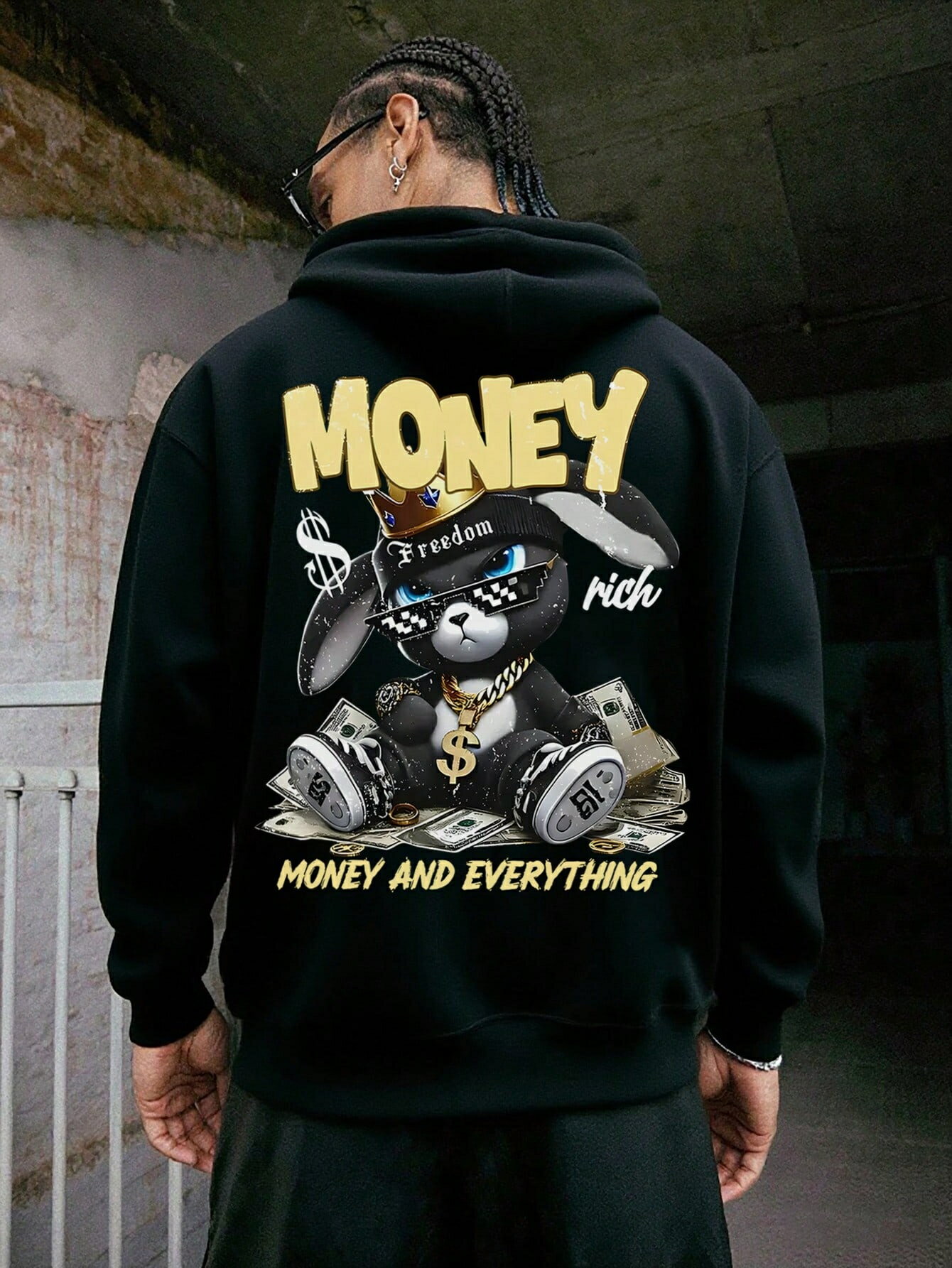 乐天商城 - メンズ ラビットグラフィック サーマルライニング パーカー、ストリートウェア フーデッドスウェットシャツ 秋冬用