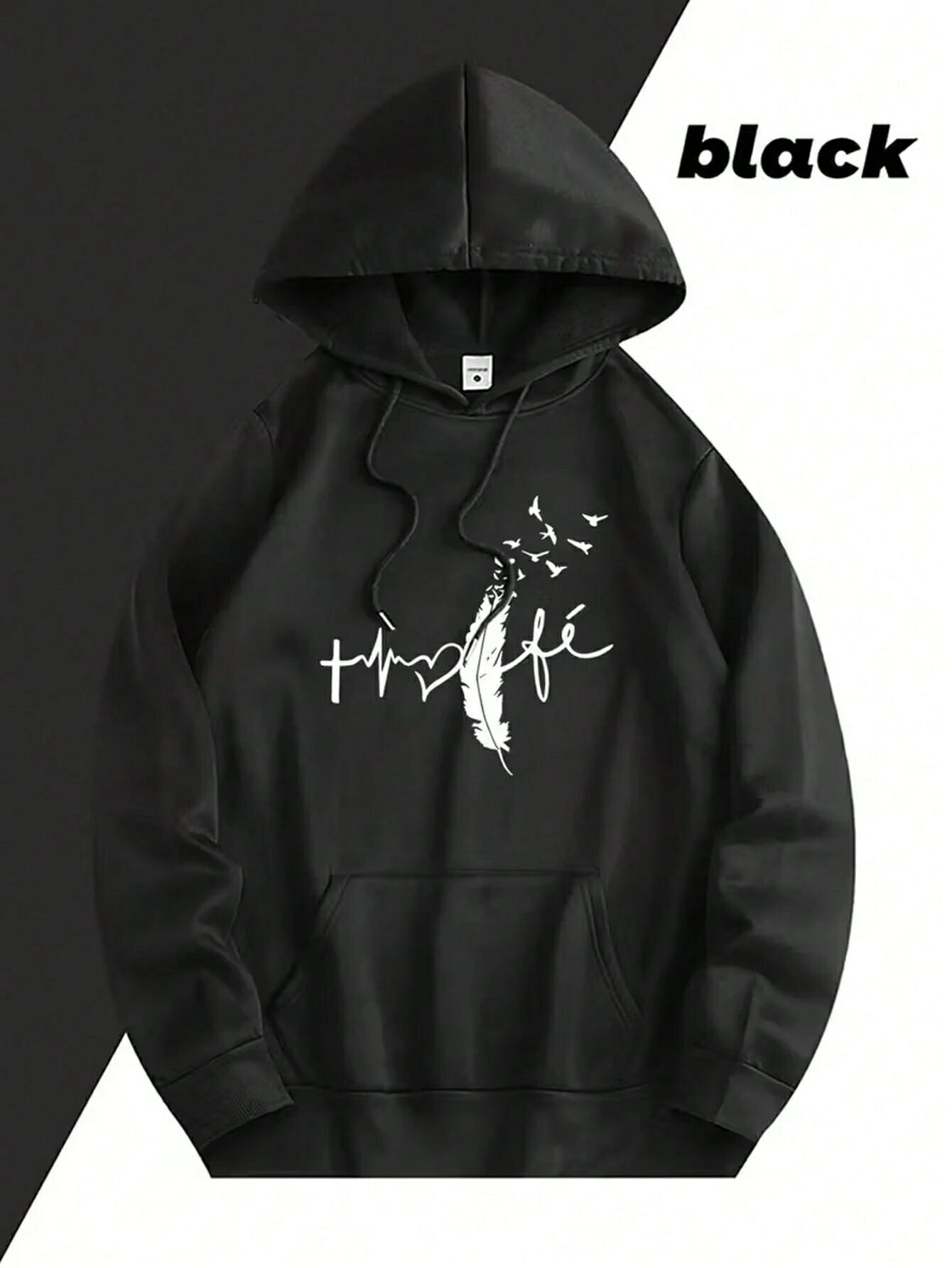 メンズの長袖フード付きスウェットシャツ、ファッショナブルでカジュアル、文字とパターンのプリント、秋と冬の長袖フード付きスウェットシャツ