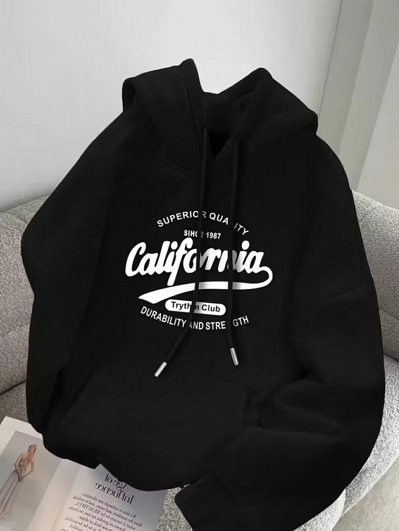 乐天商城 - メンズの長袖フード付きスウェットシャツ、ファッショナブルでカジュアル、文字とパターンのプリント、秋と冬の長袖フード付きスウェットシャツ