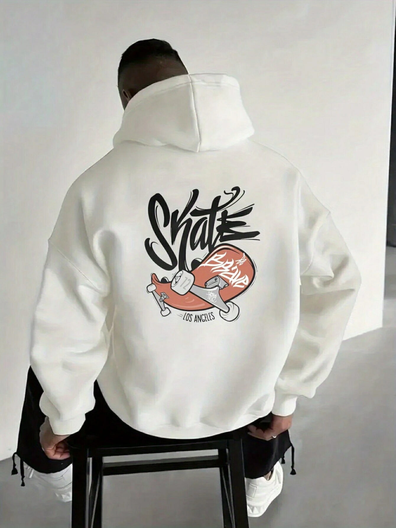 乐天商城 - ヴィンテージ スケート フーディー - レトロ スケートボード & ボールド スケート テキスト プリント プルオーバー, ロングスリーブ カジュアル ストリートウェア スウェットシャツ ロサンゼルス タグライン付き, スケーターへの理想的なギフト