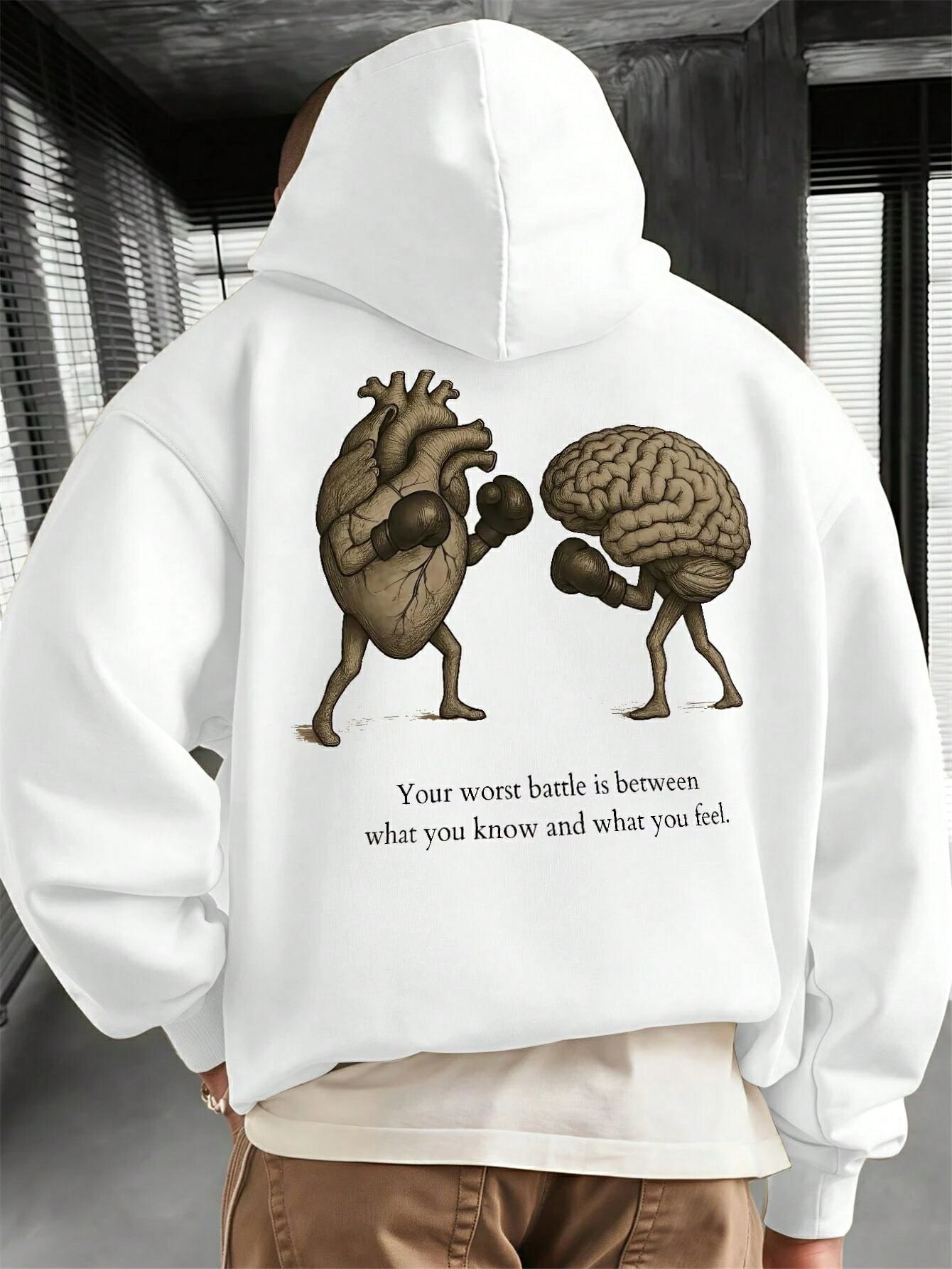 乐天商城 - メンズカジュアルルーズフィットスローガンプリントロングスリーブパーカー ポケット付き、秋